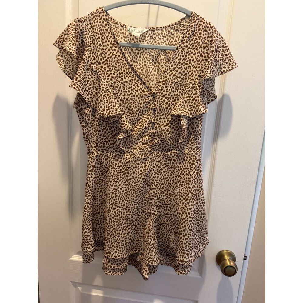 Loveriche Brown Leopard Print V-Neck Ruffle Romper - Size Small